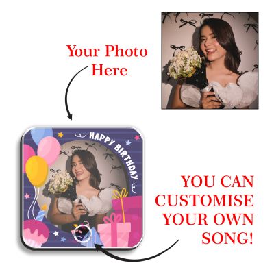 Personalized Happy Birthday Musical Fridge Photo Frame Magnet Rechargeable Wireless Music Box Birthday Gift for Girlfriend & Wife Custom with Any Song Music Playable Feature